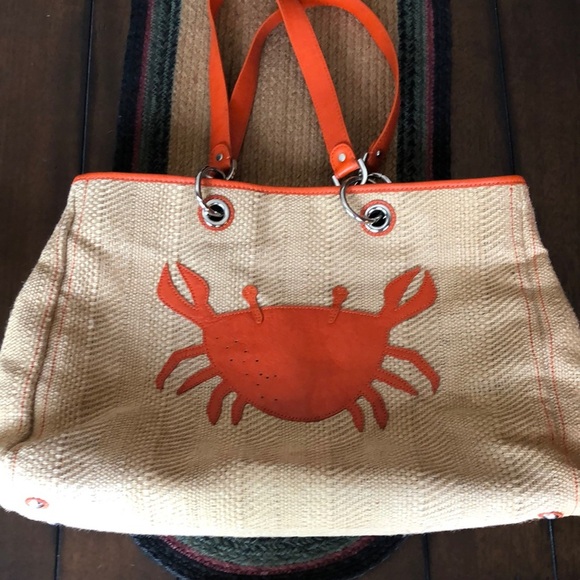 Kate Landry Woven Crab Shoulder Bag Brown and Orange Leather - Picture 1 of 15